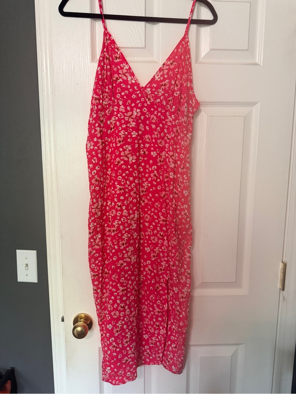 Pink Floral Spaghetti Strap Midi Sun Dress